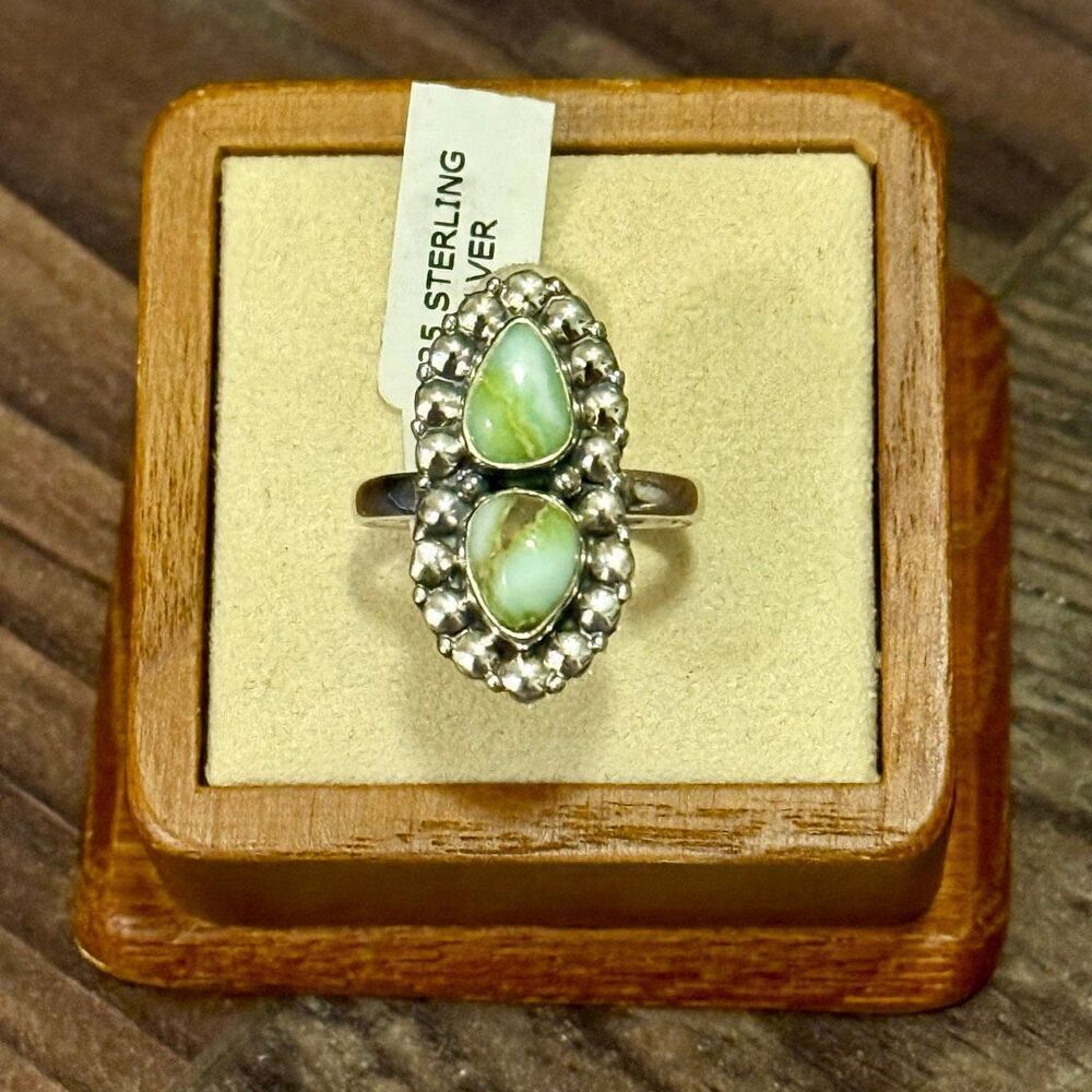 Western Palomino Turquoise Ring – Sterling Silver with Double Teardrops Size 8